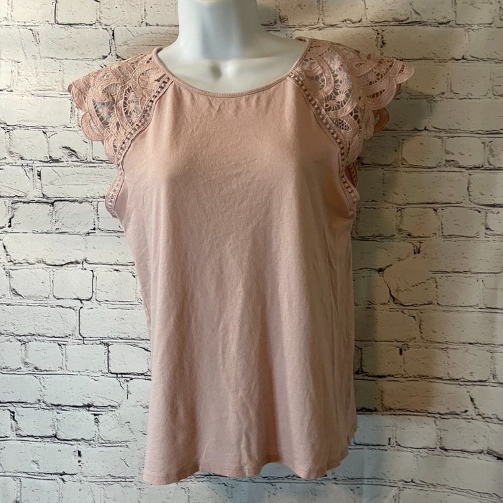 Loft Soft Pink Top with Lace Sleeves - size Medium
